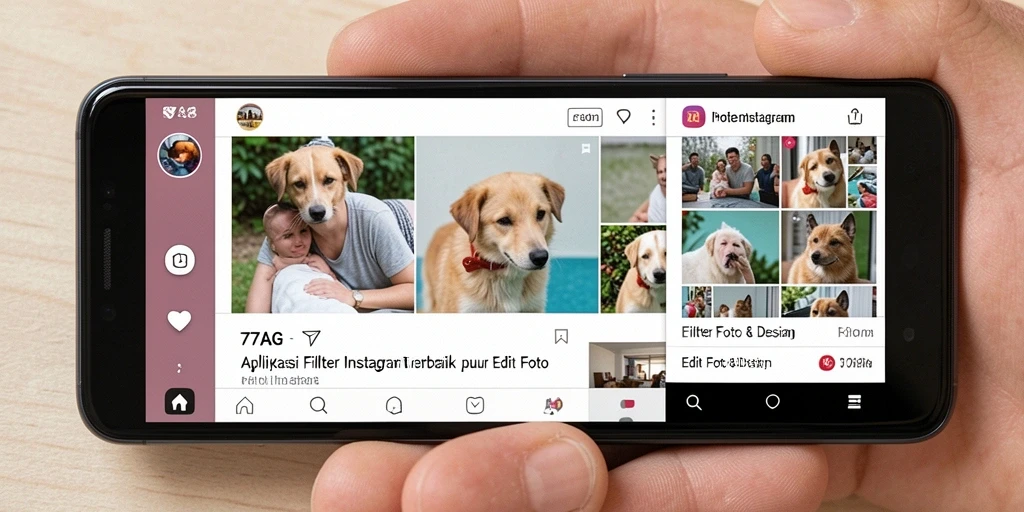 Antarmuka pengguna 77AG dengan berbagai pilihan filter foto.